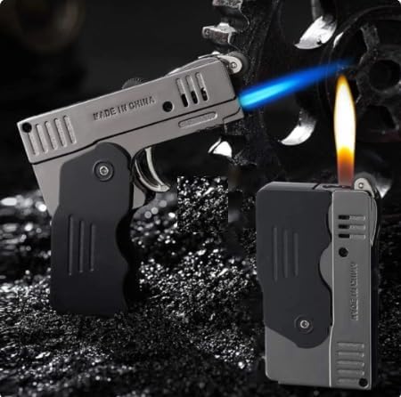 Transforming Handgun Dual Flame Lighter - Blue Flame + Regular Flame in One