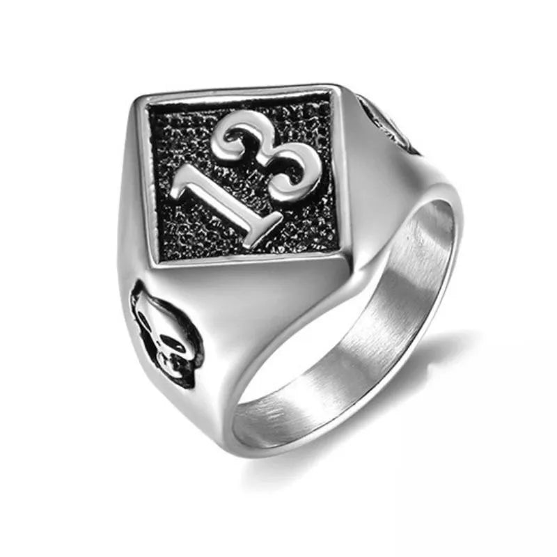Vintage Lucky Number 13 Skull Stainless Steel Ring