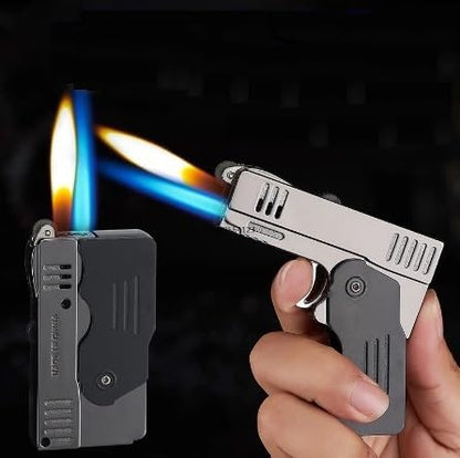 Transforming Handgun Dual Flame Lighter - Blue Flame + Regular Flame in One