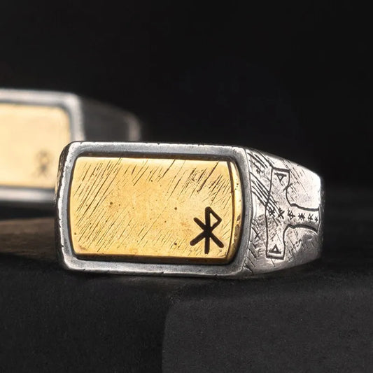 Handmade 925 Sterling Silver Viking Rune with Thor Hammer Ring - Gothic Lolita