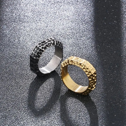 Vintage Concave And Convex Hammer Texture Stainless Steel Ring