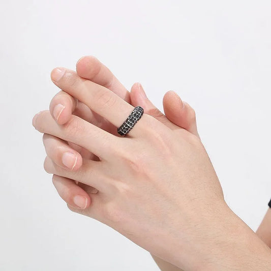 Vintage Concave And Convex Hammer Texture Stainless Steel Ring