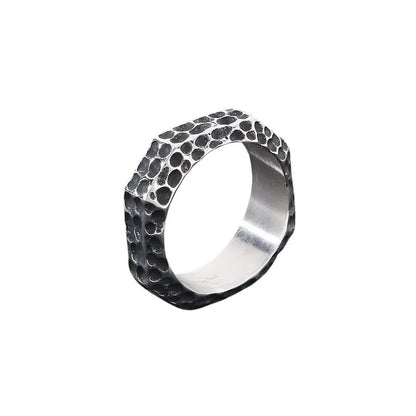 Vintage Concave And Convex Hammer Texture Stainless Steel Ring