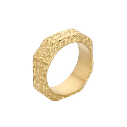 Vintage Concave And Convex Hammer Texture Stainless Steel Ring