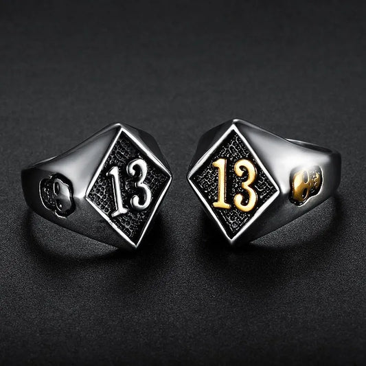 Vintage Lucky Number 13 Skull Stainless Steel Ring