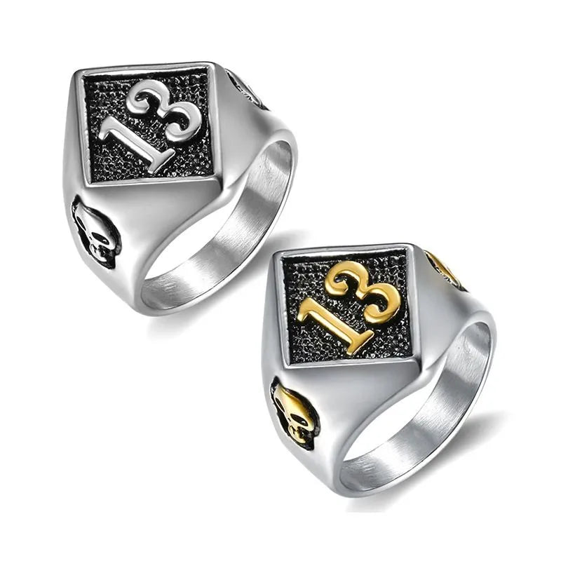 Vintage Lucky Number 13 Skull Stainless Steel Ring