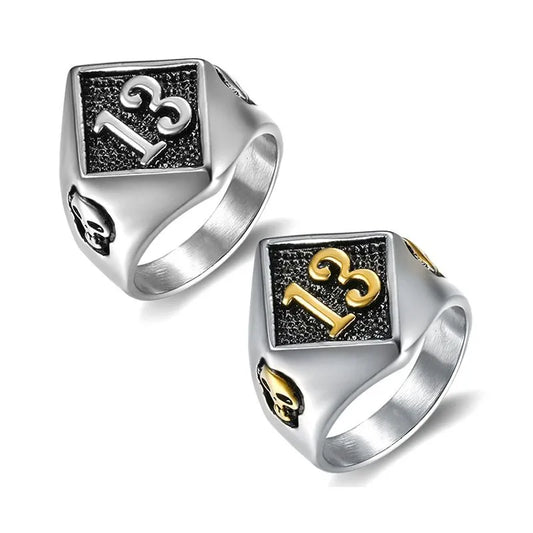 Vintage Lucky Number 13 Skull Stainless Steel Ring