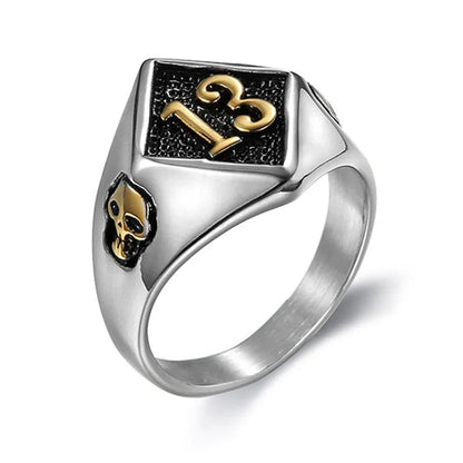 Vintage Lucky Number 13 Skull Stainless Steel Ring