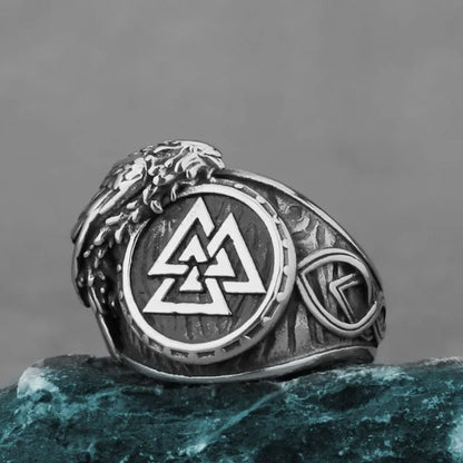 Vintage Viking Raven Valknut  Stainless Steel Ring