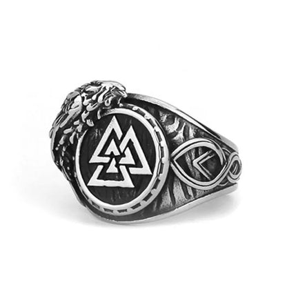 Vintage Viking Raven Valknut  Stainless Steel Ring